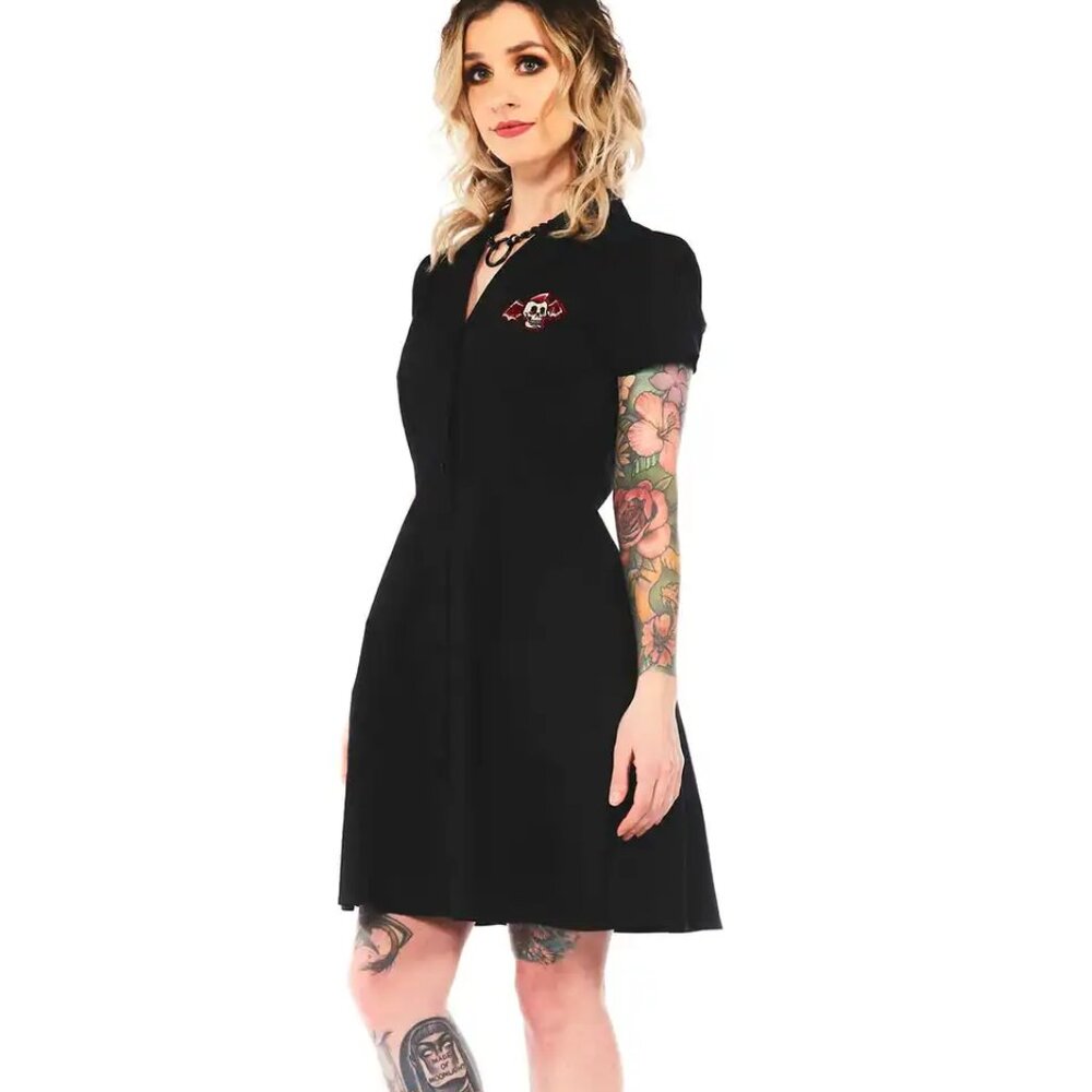 Sourpuss - Winged Scull Button Down Dress